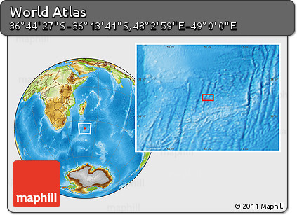 Physical Location Map of the Area around 36° 29' 4" S, 48° 31' 29" E