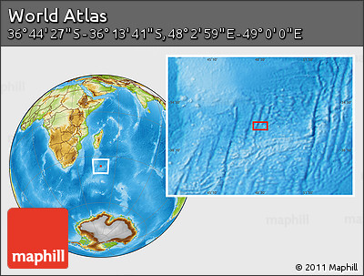 Physical Location Map of the Area around 36° 29' 4" S, 48° 31' 29" E