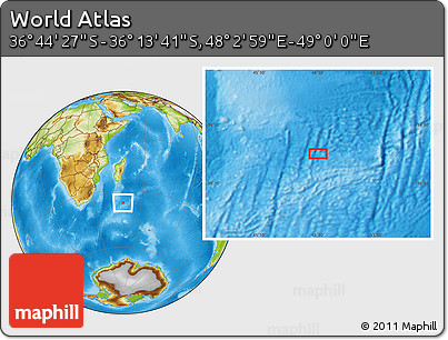 Physical Location Map of the Area around 36° 29' 4" S, 48° 31' 29" E