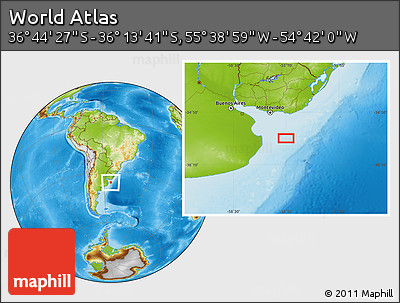 Physical Location Map of the Area around 36° 29' 4" S, 55° 10' 29" W