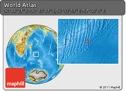 Physical Location Map of the Area around 36° 29' 4" S, 57° 1' 29" E