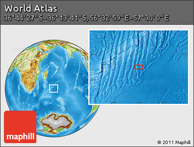 Physical Location Map of the Area around 36° 29' 4" S, 57° 1' 29" E