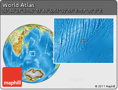 Physical Location Map of the Area around 36° 29' 4" S, 57° 1' 29" E