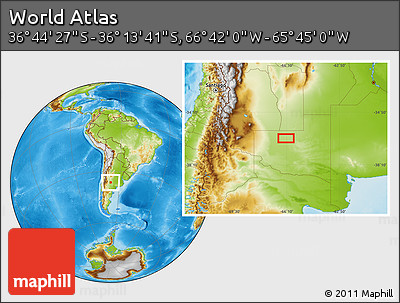Physical Location Map of the Area around 36° 29' 4" S, 66° 13' 29" W