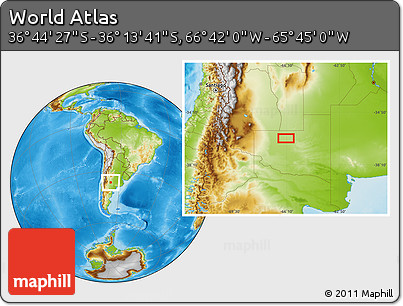 Physical Location Map of the Area around 36° 29' 4" S, 66° 13' 29" W