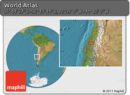 Satellite Location Map of the Area around 36° 29' 4" S, 72° 10' 30" W