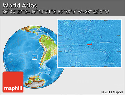 Physical Location Map of the Area around 36° 29' 4" S, 89° 10' 30" W
