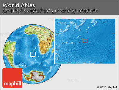 Physical Location Map of the Area around 36° 56' 32" S, 0° 4' 30" E