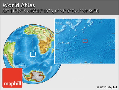 Physical Location Map of the Area around 36° 56' 32" S, 0° 55' 29" E