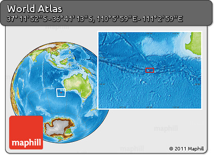 Physical Location Map of the Area around 36° 56' 32" S, 110° 34' 29" E