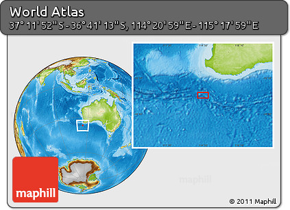 Physical Location Map of the Area around 36° 56' 32" S, 114° 49' 29" E