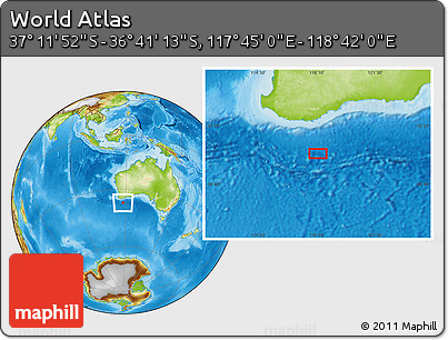 Physical Location Map of the Area around 36° 56' 32" S, 118° 13' 29" E