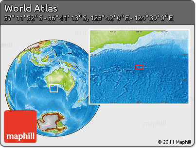 Physical Location Map of the Area around 36° 56' 32" S, 124° 10' 30" E
