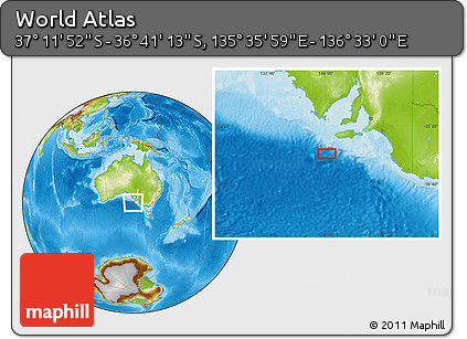 Physical Location Map of the Area around 36° 56' 32" S, 136° 4' 29" E