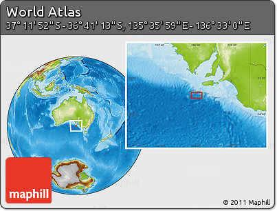 Physical Location Map of the Area around 36° 56' 32" S, 136° 4' 29" E