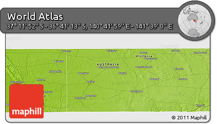 Physical Panoramic Map of the Area around 36° 56' 32" S, 141° 10' 30" E