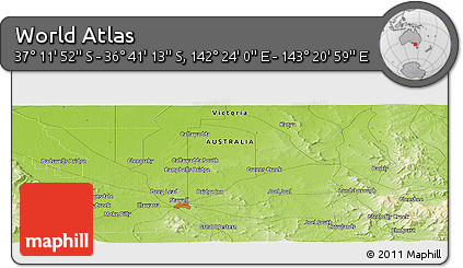 Physical Panoramic Map of the Area around 36° 56' 32" S, 142° 52' 30" E