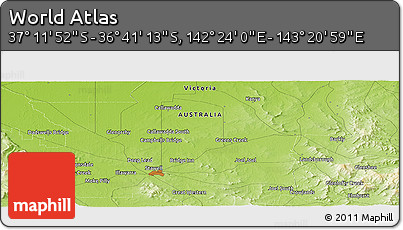Physical Panoramic Map of the Area around 36° 56' 32" S, 142° 52' 30" E