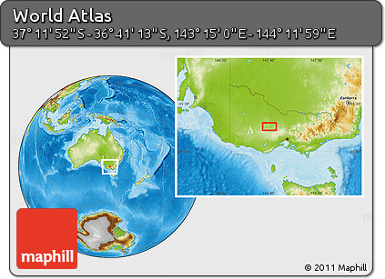 Physical Location Map of the Area around 36° 56' 32" S, 143° 43' 29" E