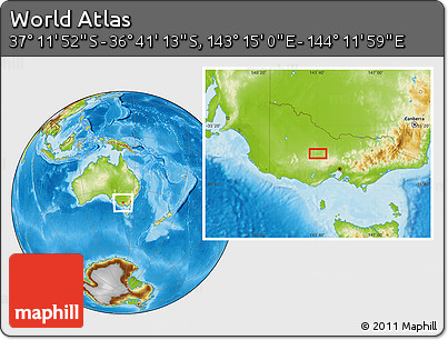 Physical Location Map of the Area around 36° 56' 32" S, 143° 43' 29" E