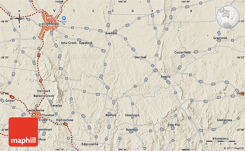 Shaded Relief Map of Bendigo