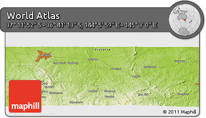 Physical Panoramic Map of the Area around 36° 56' 32" S, 144° 34' 29" E