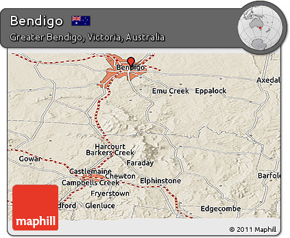 Shaded Relief Panoramic Map of Bendigo