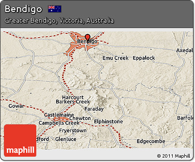 Shaded Relief Panoramic Map of Bendigo