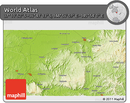 Physical 3D Map of the Area around 36° 56' 32" S, 145° 25' 30" E
