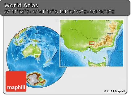 Physical Location Map of the Area around 36° 56' 32" S, 145° 25' 30" E