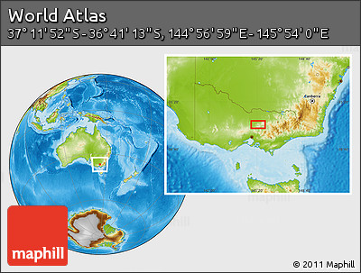 Physical Location Map of the Area around 36° 56' 32" S, 145° 25' 30" E