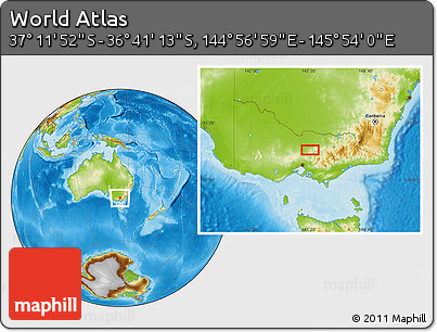 Physical Location Map of the Area around 36° 56' 32" S, 145° 25' 30" E