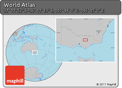 Gray Location Map of the Area around 36° 56' 32" S, 146° 16' 30" E