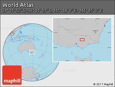 Gray Location Map of the Area around 36° 56' 32" S, 146° 16' 30" E