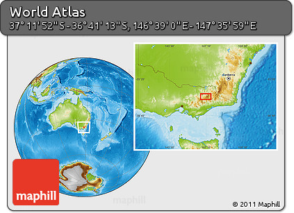 Physical Location Map of the Area around 36° 56' 32" S, 147° 7' 30" E