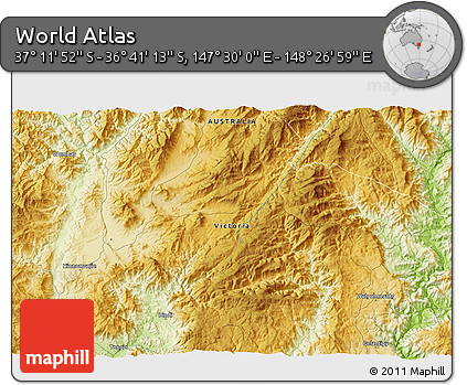 Physical 3D Map of the Area around 36° 56' 32" S, 147° 58' 29" E