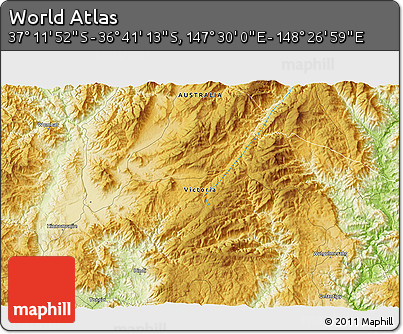 Physical 3D Map of the Area around 36° 56' 32" S, 147° 58' 29" E