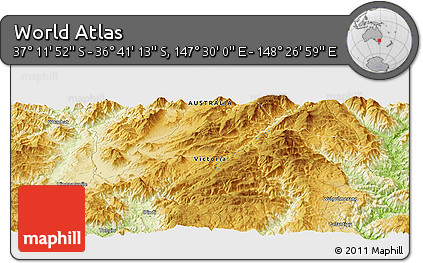 Physical Panoramic Map of the Area around 36° 56' 32" S, 147° 58' 29" E