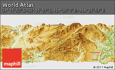 Physical Panoramic Map of the Area around 36° 56' 32" S, 147° 58' 29" E