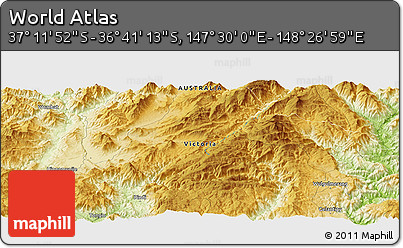 Physical Panoramic Map of the Area around 36° 56' 32" S, 147° 58' 29" E
