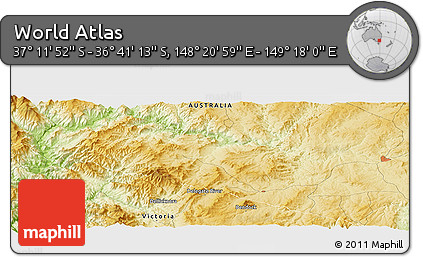 Physical Panoramic Map of the Area around 36° 56' 32" S, 148° 49' 29" E