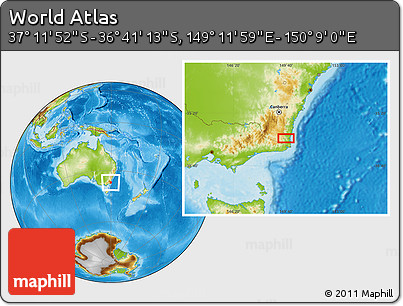 Physical Location Map of the Area around 36° 56' 32" S, 149° 40' 30" E