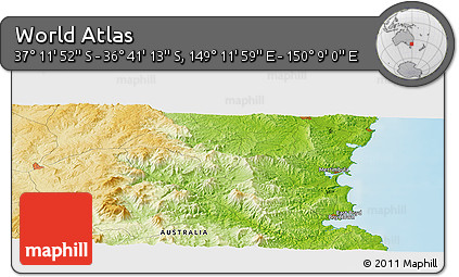 Physical Panoramic Map of the Area around 36° 56' 32" S, 149° 40' 30" E