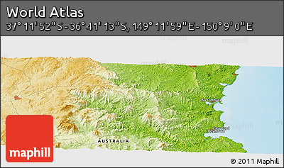 Physical Panoramic Map of the Area around 36° 56' 32" S, 149° 40' 30" E