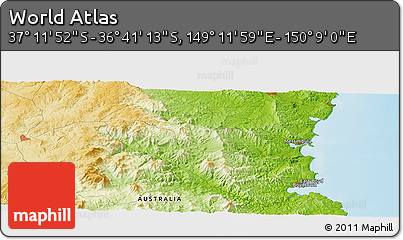 Physical Panoramic Map of the Area around 36° 56' 32" S, 149° 40' 30" E