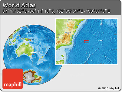 Physical Location Map of the Area around 36° 56' 32" S, 153° 4' 29" E