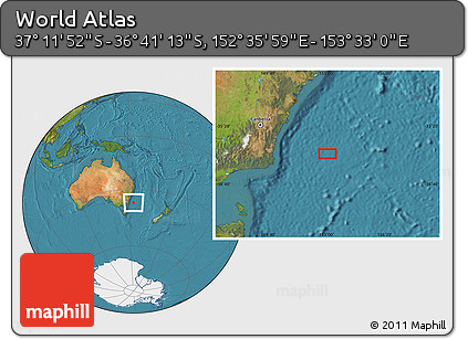 Satellite Location Map of the Area around 36° 56' 32" S, 153° 4' 29" E