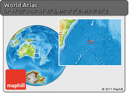Physical Location Map of the Area around 36° 56' 32" S, 155° 37' 30" E