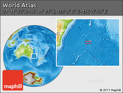 Physical Location Map of the Area around 36° 56' 32" S, 155° 37' 30" E