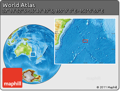 Physical Location Map of the Area around 36° 56' 32" S, 155° 37' 30" E